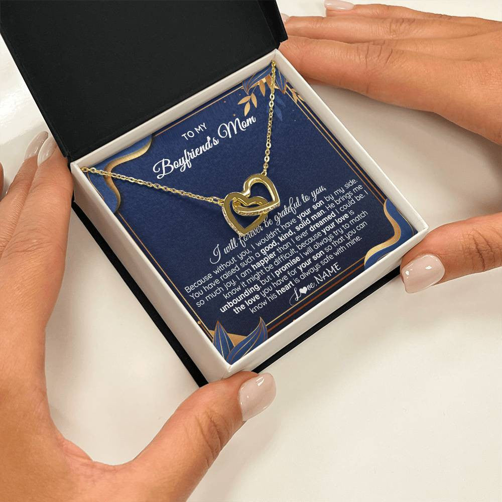 Interlocking Hearts Necklace 18K Yellow Gold Finish | 2 | Personalized To My Boyfriend's Mom Necklace From Daugter Grateful Gifts For Boyfriends Mom Jewelry Birthday Wedding Christmas Customized Gift Box Message Card | teecentury