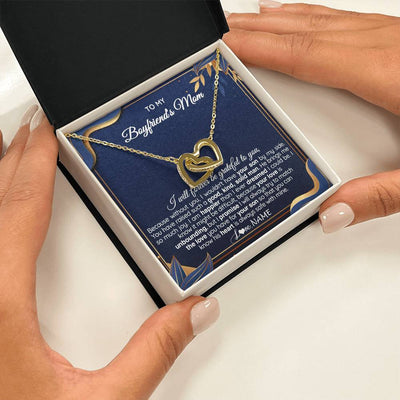 Interlocking Hearts Necklace 18K Yellow Gold Finish | 2 | Personalized To My Boyfriend's Mom Necklace From Daugter Grateful Gifts For Boyfriends Mom Jewelry Birthday Wedding Christmas Customized Gift Box Message Card | teecentury