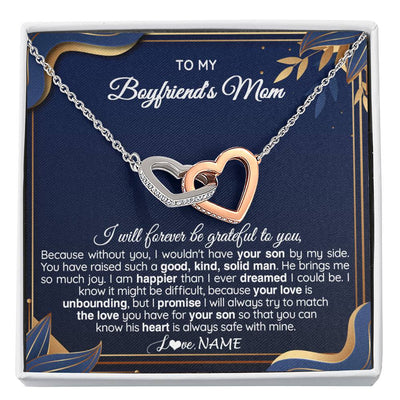 Interlocking Hearts Necklace Stainless Steel & Rose Gold Finish | 1 | Personalized To My Boyfriend's Mom Necklace From Daugter Grateful Gifts For Boyfriends Mom Jewelry Birthday Wedding Christmas Customized Gift Box Message Card | teecentury