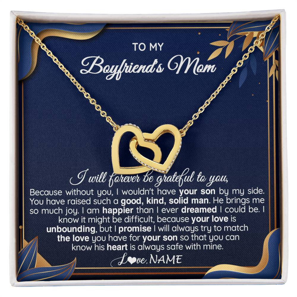 Interlocking Hearts Necklace 18K Yellow Gold Finish | 1 | Personalized To My Boyfriend's Mom Necklace From Daugter Grateful Gifts For Boyfriends Mom Jewelry Birthday Wedding Christmas Customized Gift Box Message Card | teecentury