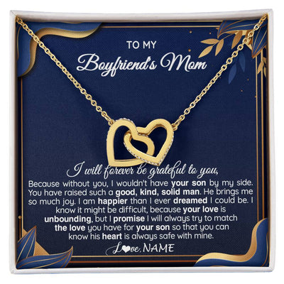 Interlocking Hearts Necklace 18K Yellow Gold Finish | 1 | Personalized To My Boyfriend's Mom Necklace From Daugter Grateful Gifts For Boyfriends Mom Jewelry Birthday Wedding Christmas Customized Gift Box Message Card | teecentury