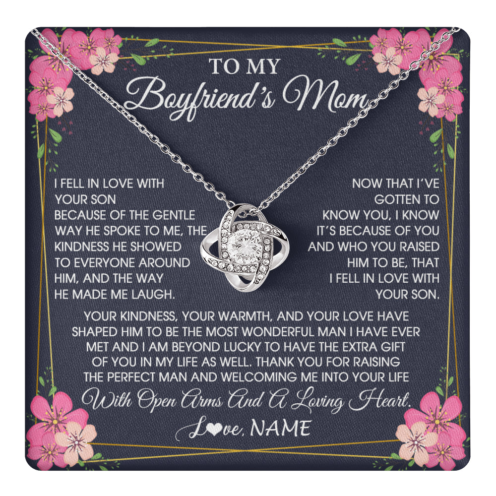 Love Knot Necklace 14K White Gold Finish | 1 | Personalized To My Boyfriend's Mom Necklace Gifts Thank You Welcoming Me Mother In Law Mother Of The Groom Birthday Wedding Customized Gift Box Message Card | teecentury