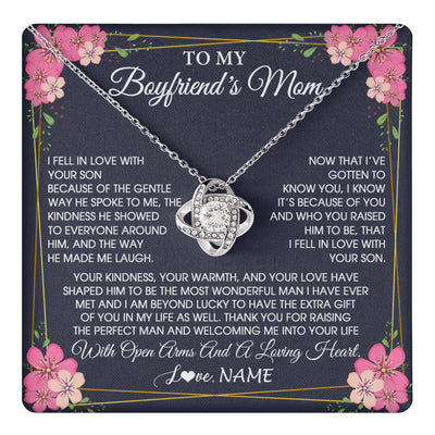 Love Knot Necklace 14K White Gold Finish | 1 | Personalized To My Boyfriend's Mom Necklace Gifts Thank You Welcoming Me Mother In Law Mother Of The Groom Birthday Wedding Customized Gift Box Message Card | teecentury