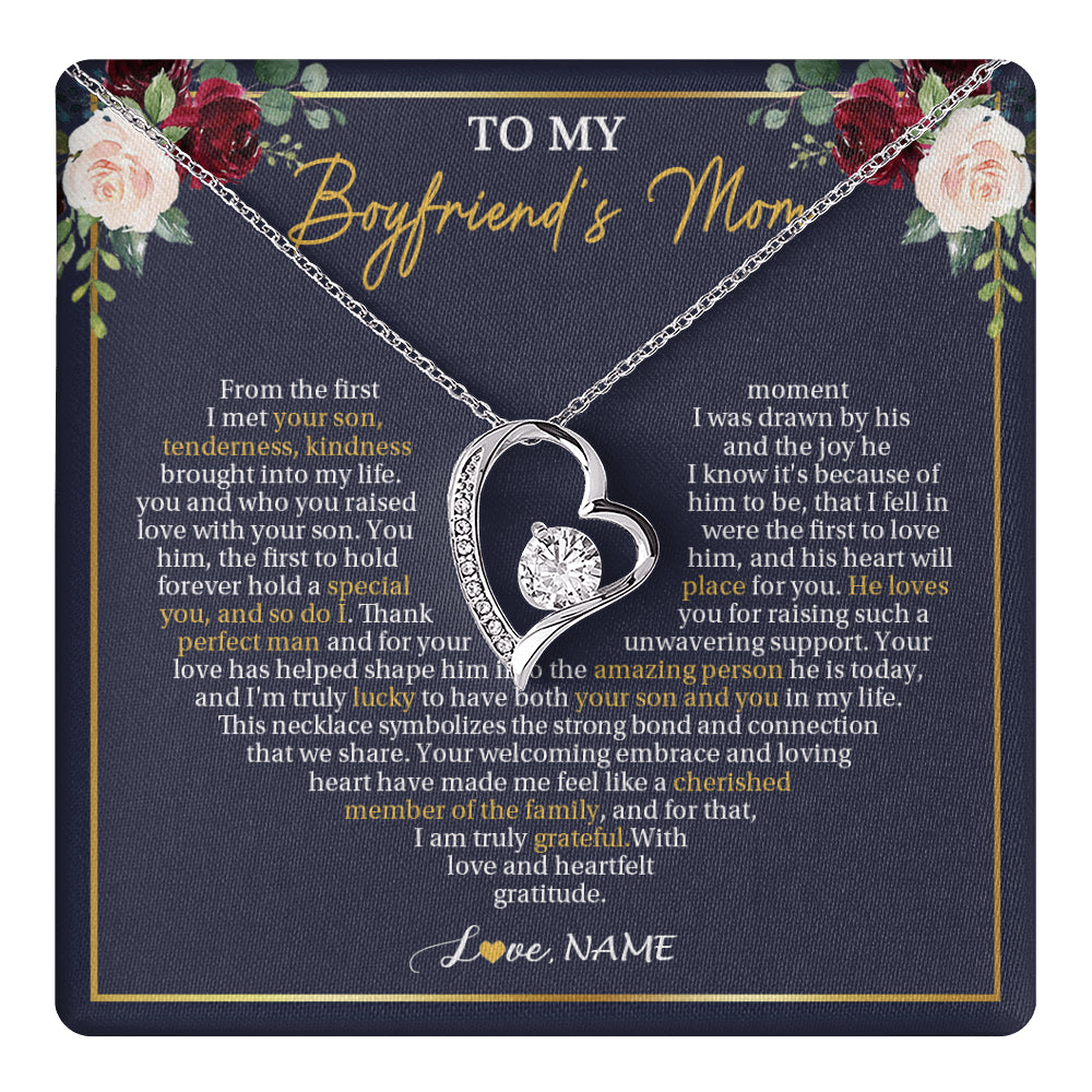 Forever Love Necklace 14K White Gold Finish | 1 | Personalized To My Boyfriend's Mom Necklace Gifts Truly Grateful Mother In Law Mothers Day Birthday Gifts Wedding Presents Customized Gift Box Message Card | teecentury