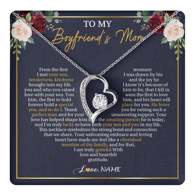 Forever Love Necklace 14K White Gold Finish | 1 | Personalized To My Boyfriend's Mom Necklace Gifts Truly Grateful Mother In Law Mothers Day Birthday Gifts Wedding Presents Customized Gift Box Message Card | teecentury