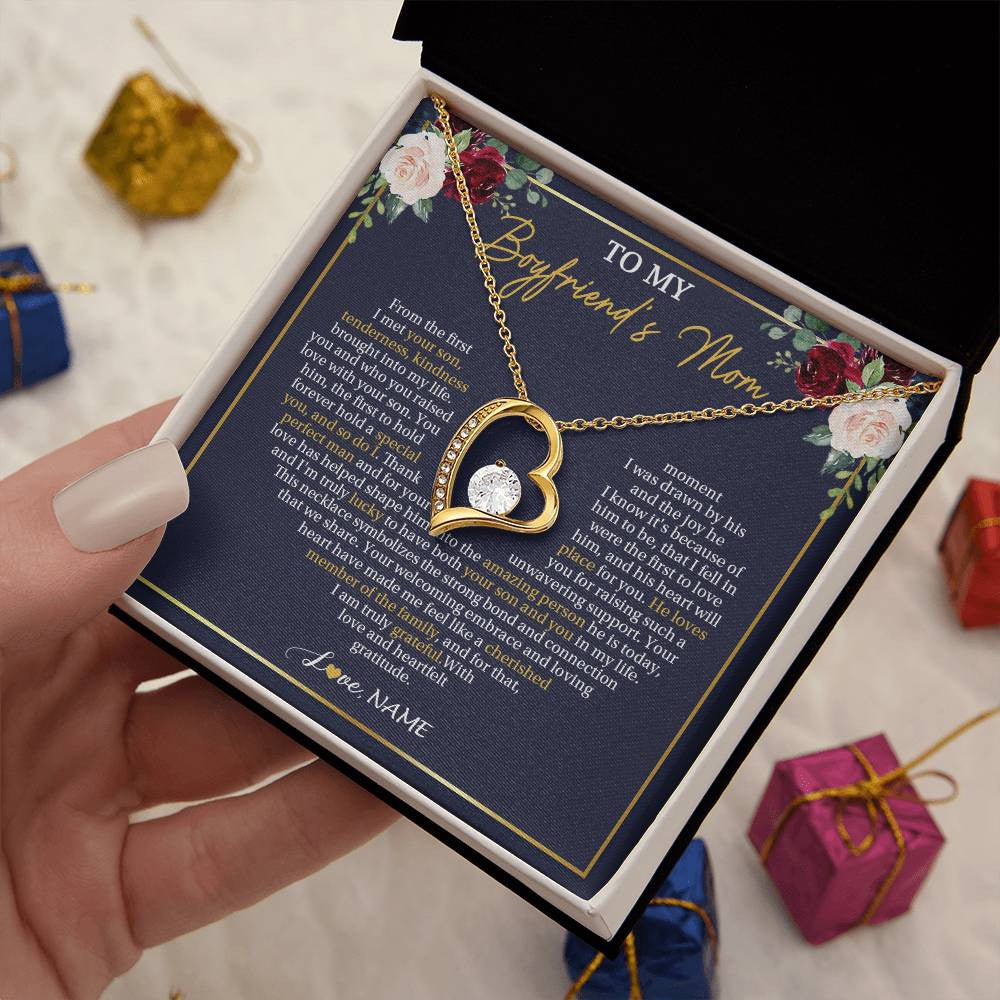 Forever Love Necklace 18K Yellow Gold Finish | 2 | Personalized To My Boyfriend's Mom Necklace Gifts Truly Grateful Mother In Law Mothers Day Birthday Gifts Wedding Presents Customized Gift Box Message Card | teecentury