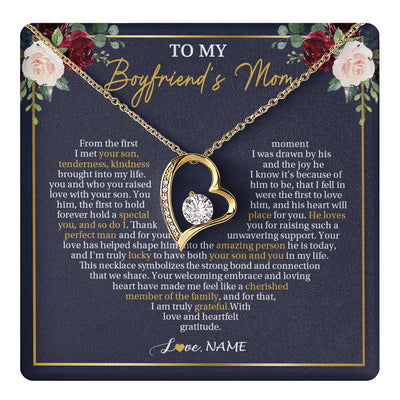 Forever Love Necklace 18K Yellow Gold Finish | 1 | Personalized To My Boyfriend's Mom Necklace Gifts Truly Grateful Mother In Law Mothers Day Birthday Gifts Wedding Presents Customized Gift Box Message Card | teecentury