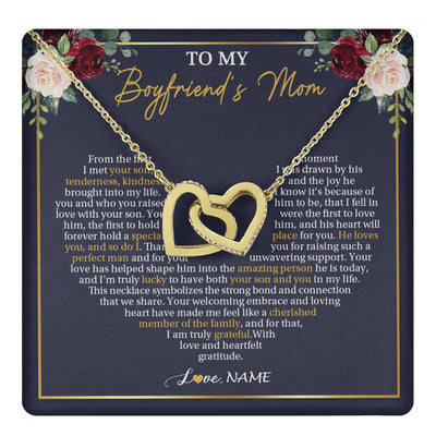 Interlocking Hearts Necklace 18K Yellow Gold Finish | 1 | Personalized To My Boyfriend's Mom Necklace Gifts Truly Grateful Mother In Law Mothers Day Birthday Gifts Wedding Presents Customized Gift Box Message Card | teecentury