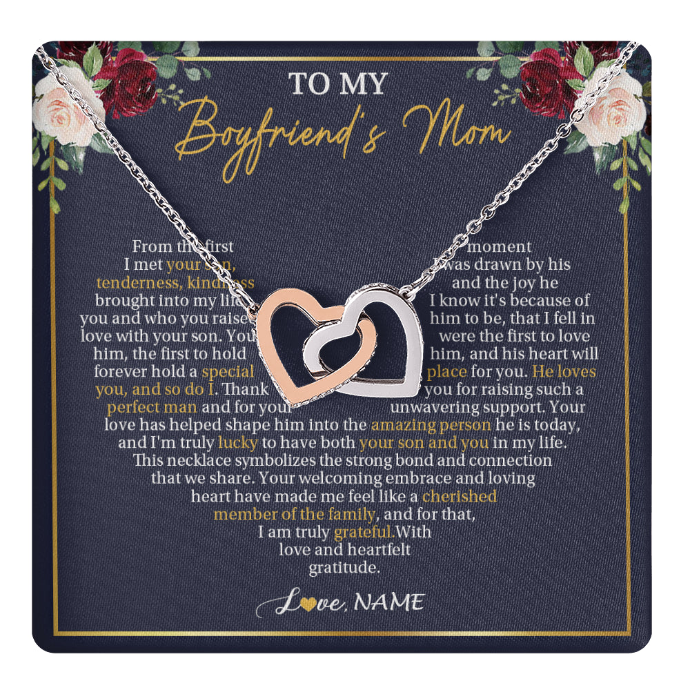 Interlocking Hearts Necklace Stainless Steel & Rose Gold Finish | 1 | Personalized To My Boyfriend's Mom Necklace Gifts Truly Grateful Mother In Law Mothers Day Birthday Gifts Wedding Presents Customized Gift Box Message Card | teecentury