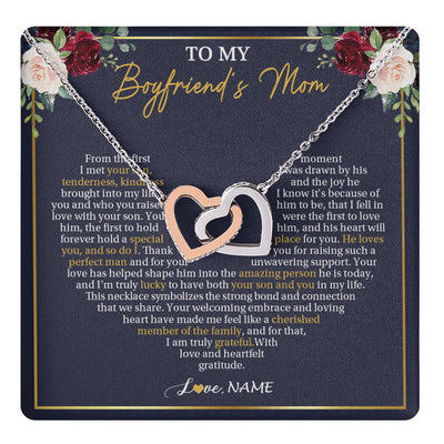 Interlocking Hearts Necklace Stainless Steel & Rose Gold Finish | 1 | Personalized To My Boyfriend's Mom Necklace Gifts Truly Grateful Mother In Law Mothers Day Birthday Gifts Wedding Presents Customized Gift Box Message Card | teecentury