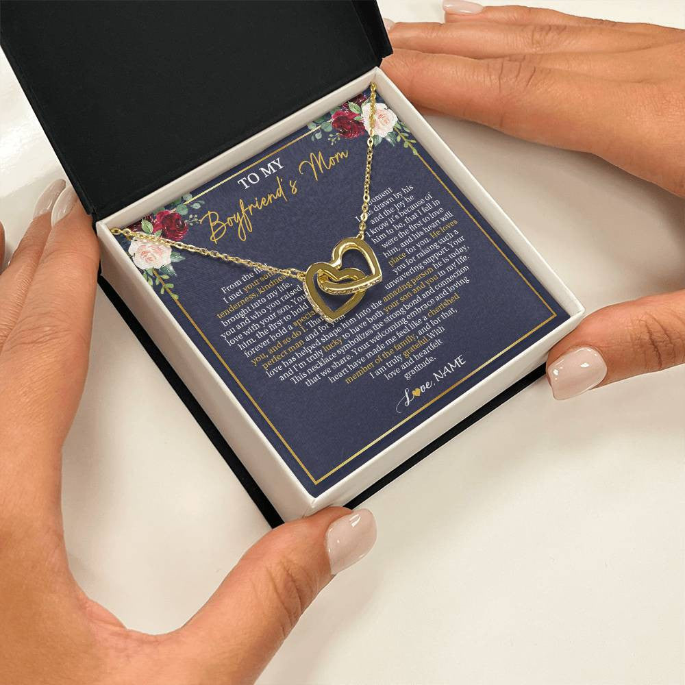 Interlocking Hearts Necklace 18K Yellow Gold Finish | 2 | Personalized To My Boyfriend's Mom Necklace Gifts Truly Grateful Mother In Law Mothers Day Birthday Gifts Wedding Presents Customized Gift Box Message Card | teecentury