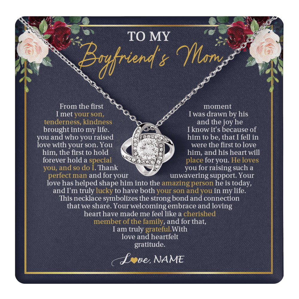 Love Knot Necklace 14K White Gold Finish | 1 | Personalized To My Boyfriend's Mom Necklace Gifts Truly Grateful Mother In Law Mothers Day Birthday Gifts Wedding Presents Customized Gift Box Message Card | teecentury