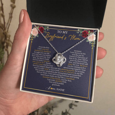Love Knot Necklace 14K White Gold Finish | 2 | Personalized To My Boyfriend's Mom Necklace Gifts Truly Grateful Mother In Law Mothers Day Birthday Gifts Wedding Presents Customized Gift Box Message Card | teecentury