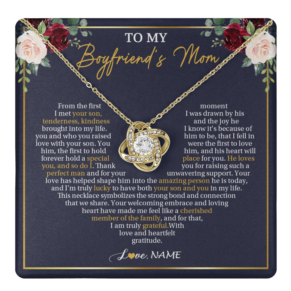 Love Knot Necklace 18K Yellow Gold Finish | 1 | Personalized To My Boyfriend's Mom Necklace Gifts Truly Grateful Mother In Law Mothers Day Birthday Gifts Wedding Presents Customized Gift Box Message Card | teecentury
