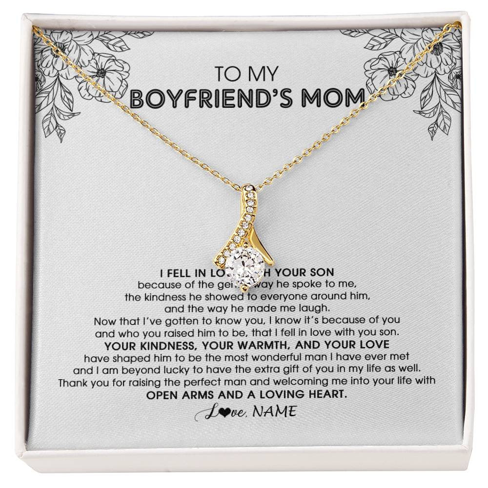 Alluring Beauty Necklace 18K Yellow Gold Finish | Personalized To My Boyfriend's Mom Necklace I Fell In Love With Your Son Boyfriends Mom Mother's Day Birthday Pendant Jewelry Customized Gift Box Message Card | teecentury