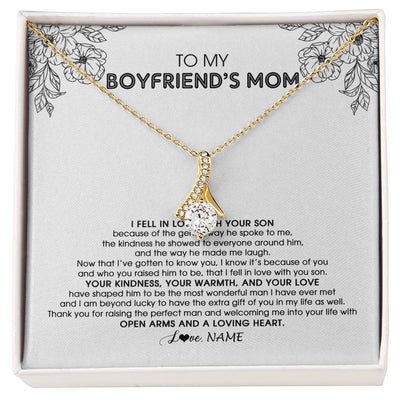 Alluring Beauty Necklace 18K Yellow Gold Finish | Personalized To My Boyfriend's Mom Necklace I Fell In Love With Your Son Boyfriends Mom Mother's Day Birthday Pendant Jewelry Customized Gift Box Message Card | teecentury