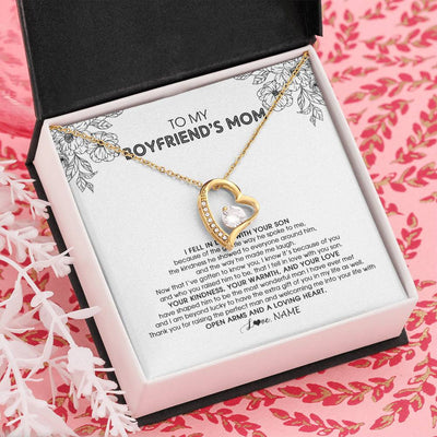 Forever Love Necklace 18K Yellow Gold Finish | Personalized To My Boyfriend's Mom Necklace I Fell In Love With Your Son Boyfriends Mom Mother's Day Birthday Pendant Jewelry Customized Gift Box Message Card | teecentury