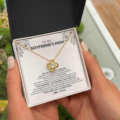 Love Knot Necklace 18K Yellow Gold Finish | Personalized To My Boyfriend's Mom Necklace I Fell In Love With Your Son Boyfriends Mom Mother's Day Birthday Pendant Jewelry Customized Gift Box Message Card | teecentury