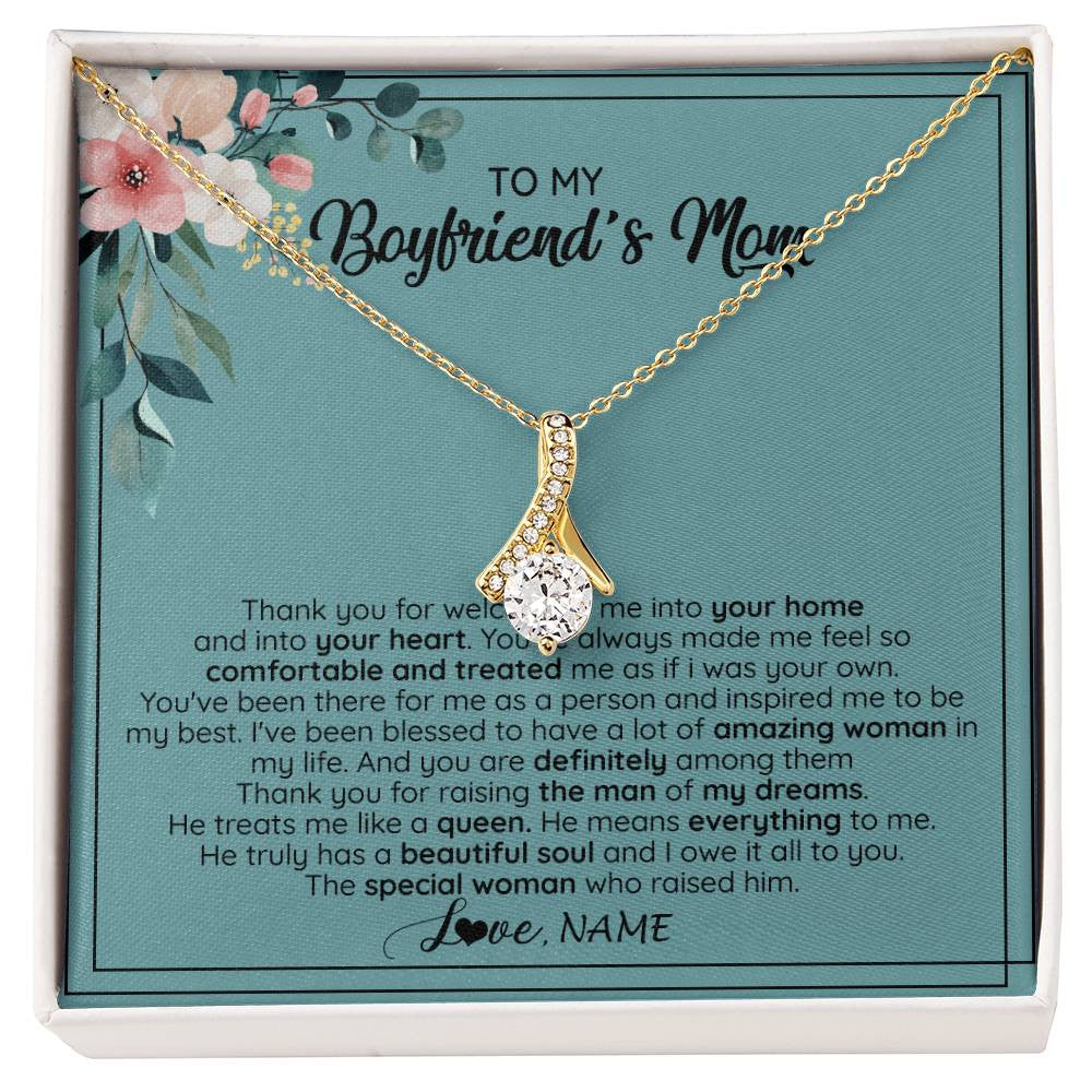Alluring Beauty Necklace 18K Yellow Gold Finish | 1 | Personalized To My Boyfriend's Mom Necklace Thank You For Creating My Best Friend Jewelry Birthday Anniversary Wedding Day Christmas Customized Message Card | teecentury