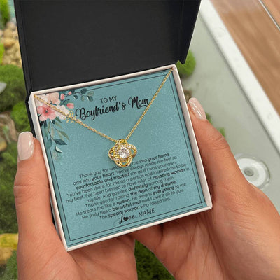 Love Knot Necklace 18K Yellow Gold Finish | 2 | Personalized To My Boyfriend's Mom Necklace Thank You For Creating My Best Friend Jewelry Birthday Anniversary Wedding Day Christmas Customized Message Card | teecentury