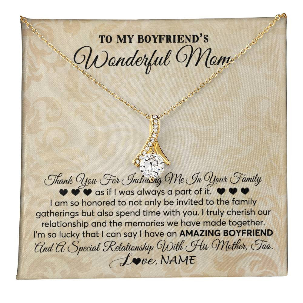 Alluring Beauty Necklace 18K Yellow Gold Finish | 1 | Personalized To My Boyfriend's Mom Necklace Thank You Including Me In Your Family Mother In Law Mothers Day Christmas Jewelry Customized Gift Box Message Card | teecentury
