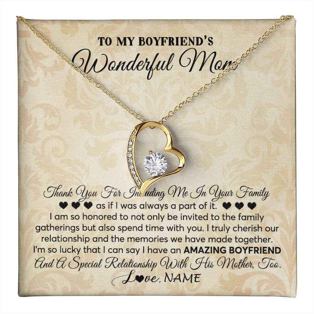 Forever Love Necklace 18K Yellow Gold Finish | 1 | Personalized To My Boyfriend's Mom Necklace Thank You Including Me In Your Family Mother In Law Mothers Day Christmas Jewelry Customized Gift Box Message Card | teecentury