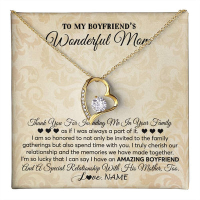 Forever Love Necklace 18K Yellow Gold Finish | 1 | Personalized To My Boyfriend's Mom Necklace Thank You Including Me In Your Family Mother In Law Mothers Day Christmas Jewelry Customized Gift Box Message Card | teecentury