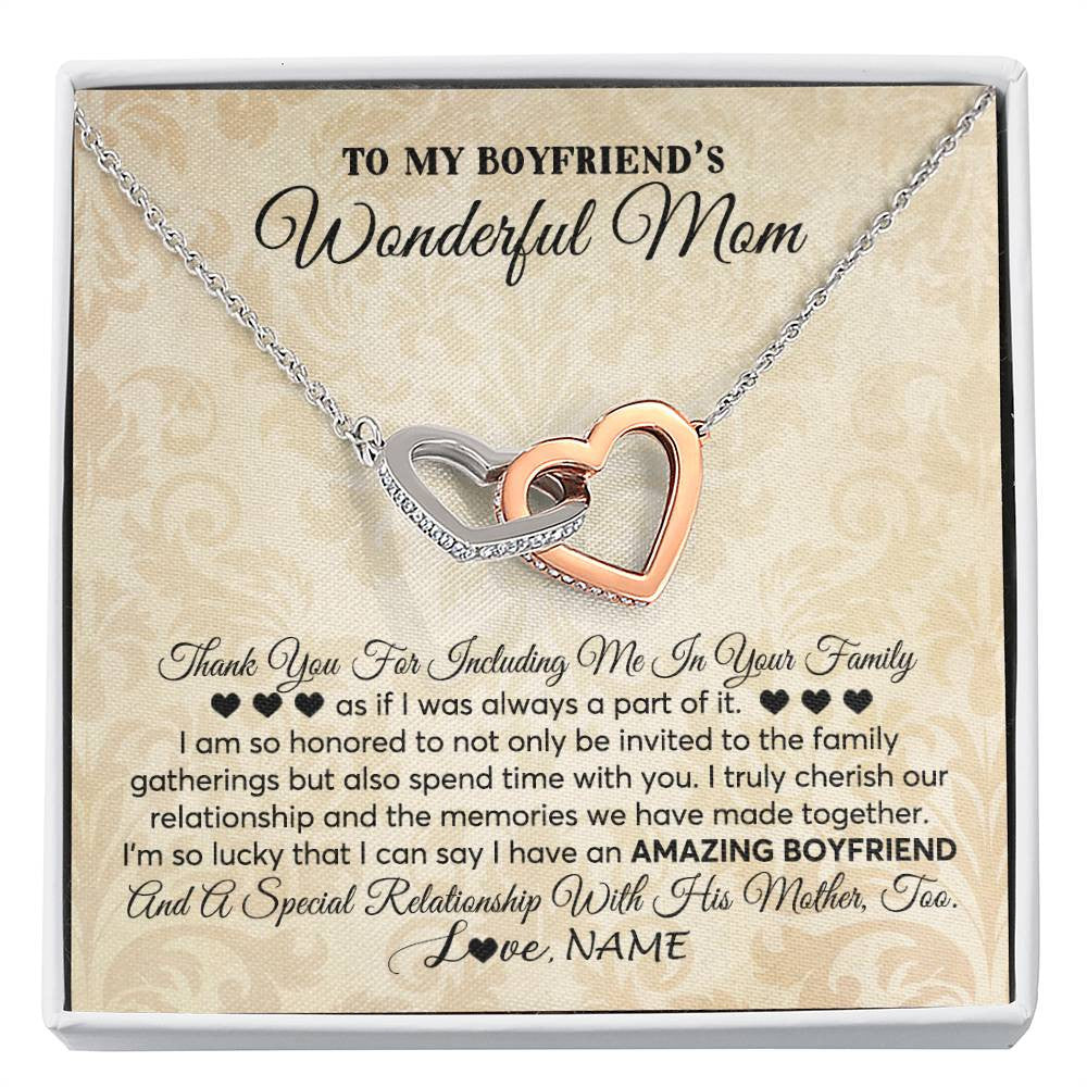 Interlocking Hearts Necklace | Personalized To My Boyfriend's Mom Necklace Thank You Including Me In Your Family Mother In Law Mothers Day Christmas Jewelry Customized Gift Box Message Card | teecentury