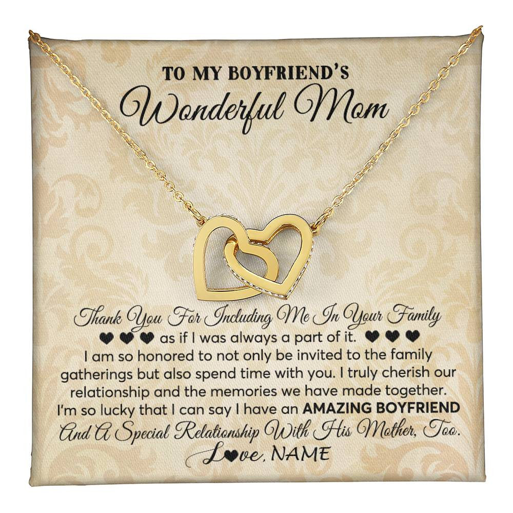 Interlocking Hearts Necklace 18K Yellow Gold Finish | 1 | Personalized To My Boyfriend's Mom Necklace Thank You Including Me In Your Family Mother In Law Mothers Day Christmas Jewelry Customized Gift Box Message Card | teecentury