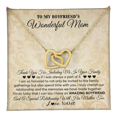 Interlocking Hearts Necklace 18K Yellow Gold Finish | 1 | Personalized To My Boyfriend's Mom Necklace Thank You Including Me In Your Family Mother In Law Mothers Day Christmas Jewelry Customized Gift Box Message Card | teecentury