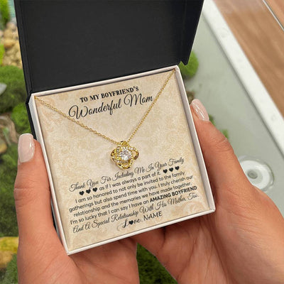 Love Knot Necklace 18K Yellow Gold Finish | 2 | Personalized To My Boyfriend's Mom Necklace Thank You Including Me In Your Family Mother In Law Mothers Day Christmas Jewelry Customized Gift Box Message Card | teecentury