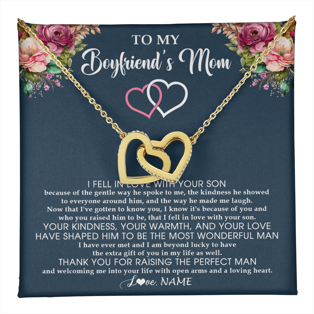 Interlocking Hearts Necklace 18K Yellow Gold Finish | 1 | Personalized To My Boyfriend's Mom Necklace Thank You Mother In Law Mother Of The Groom Birthday Wedding Mothers Day Christmas Customized Gift Box Message Card | teecentury