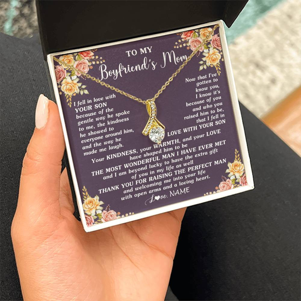 Alluring Beauty Necklace 18K Yellow Gold Finish | 2 | Personalized To My Boyfriend's Mom Necklace Thank You Welcoming Me Future Mother In Law Wedding Day Birthday Christmas Jewelry Pendant Gift Box Message Card | teecentury