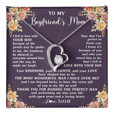 Forever Love Necklace 14K White Gold Finish | 1 | Personalized To My Boyfriend's Mom Necklace Thank You Welcoming Me Future Mother In Law Wedding Day Birthday Christmas Jewelry Pendant Gift Box Message Card | teecentury