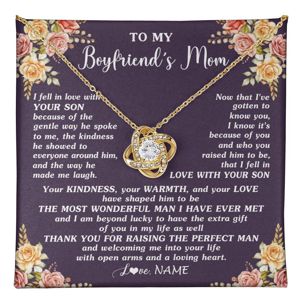 Love Knot Necklace 18K Yellow Gold Finish | 1 | Personalized To My Boyfriend's Mom Necklace Thank You Welcoming Me Future Mother In Law Wedding Day Birthday Christmas Jewelry Pendant Gift Box Message Card | teecentury