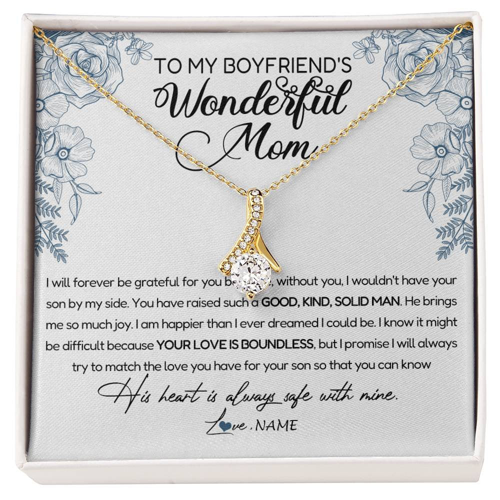 Alluring Beauty Necklace 18K Yellow Gold Finish | Personalized To My Boyfriend's Mom Necklace You Have Raised A Solid Man Boyfriends Mom Mother's Day Birthday Pendant Jewelry Customized Gift Box Message Card | teecentury
