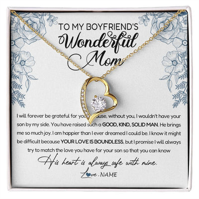 Forever Love Necklace 18K Yellow Gold Finish | Personalized To My Boyfriend's Mom Necklace You Have Raised A Solid Man Boyfriends Mom Mother's Day Birthday Pendant Jewelry Customized Gift Box Message Card | teecentury