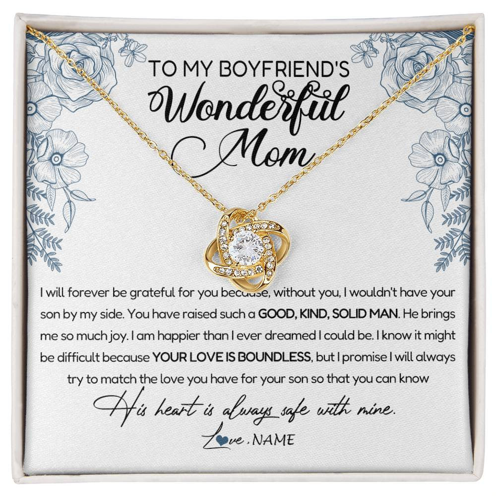 Love Knot Necklace 18K Yellow Gold Finish | Personalized To My Boyfriend's Mom Necklace You Have Raised A Solid Man Boyfriends Mom Mother's Day Birthday Pendant Jewelry Customized Gift Box Message Card | teecentury