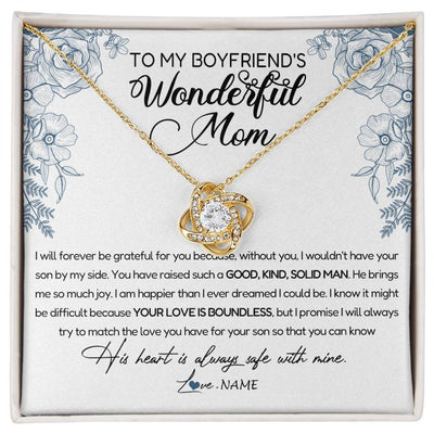 Love Knot Necklace 18K Yellow Gold Finish | Personalized To My Boyfriend's Mom Necklace You Have Raised A Solid Man Boyfriends Mom Mother's Day Birthday Pendant Jewelry Customized Gift Box Message Card | teecentury