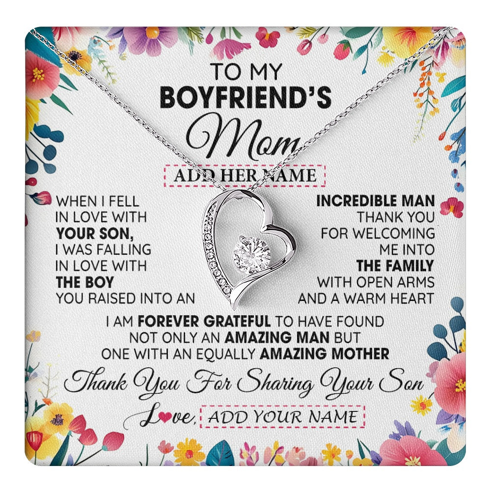 Forever Love Necklace 14K White Gold Finish | 1 | Personalized To My Boyfriends Mom Gifts Necklace Mothers Day Gifts For Boyfriends Mom From Girlfriend Mother In Law Birthday Christmas Gift Box Message Card | teecentury.myshopify