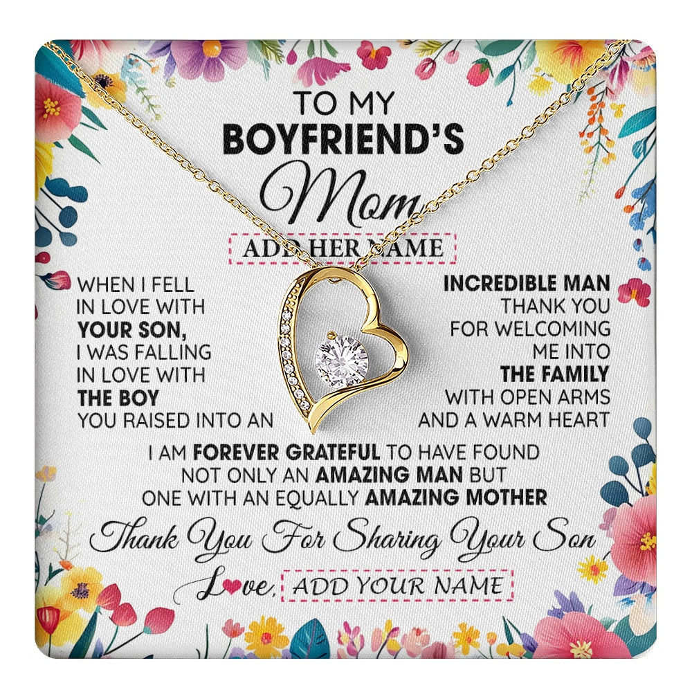 Forever Love Necklace 18K Yellow Gold Finish | 1 | Personalized To My Boyfriends Mom Gifts Necklace Mothers Day Gifts For Boyfriends Mom From Girlfriend Mother In Law Birthday Christmas Gift Box Message Card | teecentury.myshopify