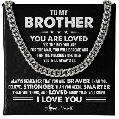 Cuban Link Chain Necklace Stainless Steel | 1 | Personalized To My Brother Necklace From Sister Cuban Chain You Are Loved Gifts For Brother Birthday Graduation Christmas Customized Gift Box Message Card | teecentury