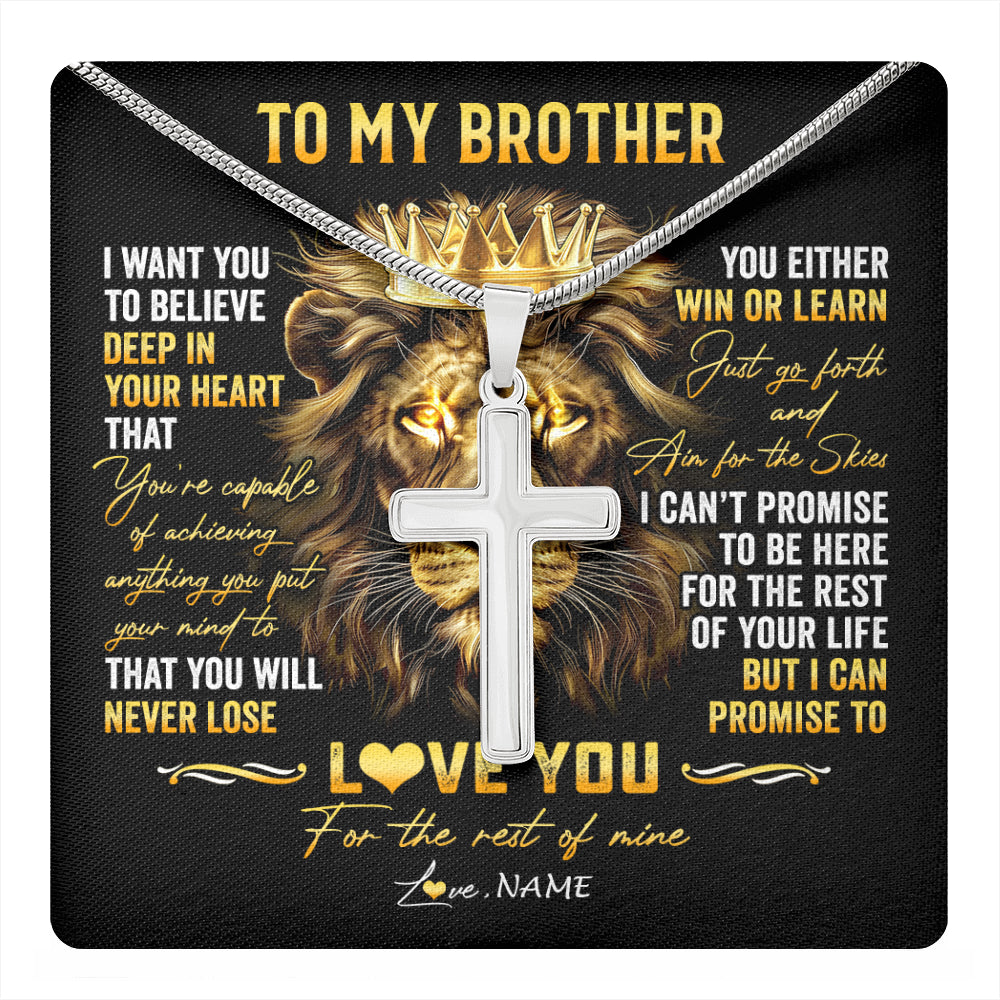 Stainless Cross Necklace Stainless Steel | 1 | Personalized To My Brother Necklace From Sister Father You Will Never Lose Lion Brother Birthday Graduation Christmas Customized Gift Box Message Card | teecentury