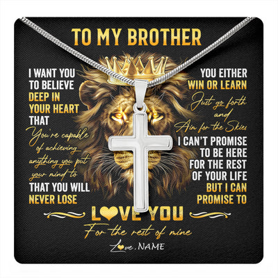 Stainless Cross Necklace Stainless Steel | 1 | Personalized To My Brother Necklace From Sister Father You Will Never Lose Lion Brother Birthday Graduation Christmas Customized Gift Box Message Card | teecentury