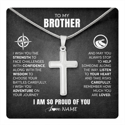 Stainless Cross Necklace Stainless Steel | 1 | Personalized To My Brother Necklace From Sister I Wish You The Strength Brother Birthday Graduation Inspirational Customized Gift Box Message Card | teecentury.myshopify