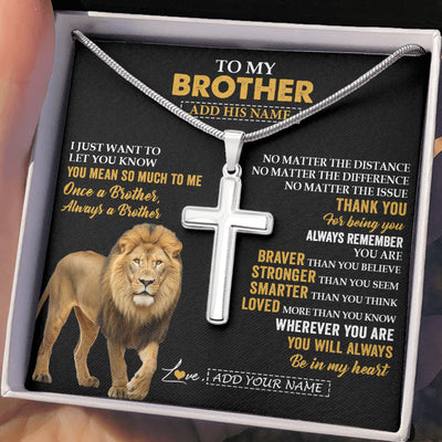 Stainless Cross Necklace Stainless Steel | 2 | Personalized To My Brother Necklace From Sister Lion Always A Brother For Men Big Brother Birthday Graduation Christmas Customized Gift Box Message Card | teecentury