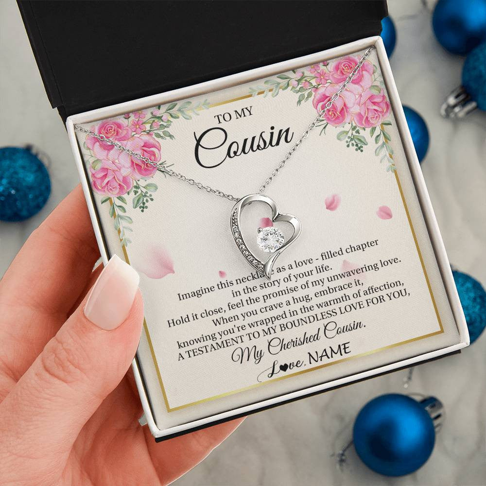 Forever Love Necklace 14K White Gold Finish | 2 | Personalized To My Cousin From Family Imagine This Necklace As A Love Cousin Birthday Gifts Jewelry Graduation Christmas Customized Gift Box Message Card | teecentury