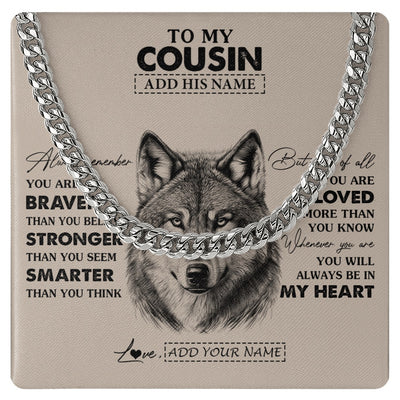 Cuban Link Chain Necklace Stainless Steel | 1 | Personalized To My Cousin Necklace From Family Wolf Braver Stronger Smarter Cousin Birthday Graduation Christmas Customized Gift Box Message Cardghg | teecentury.myshopify