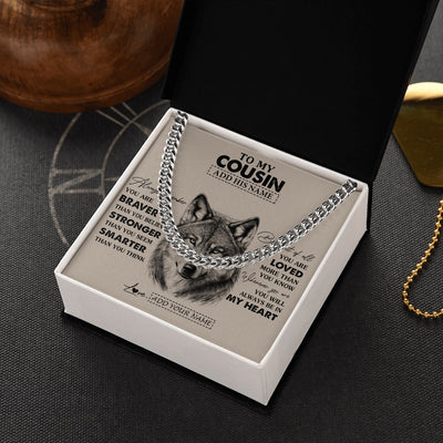 Cuban Link Chain Necklace Stainless Steel | 2 | Personalized To My Cousin Necklace From Family Wolf Braver Stronger Smarter Cousin Birthday Graduation Christmas Customized Gift Box Message Cardghg | teecentury.myshopify