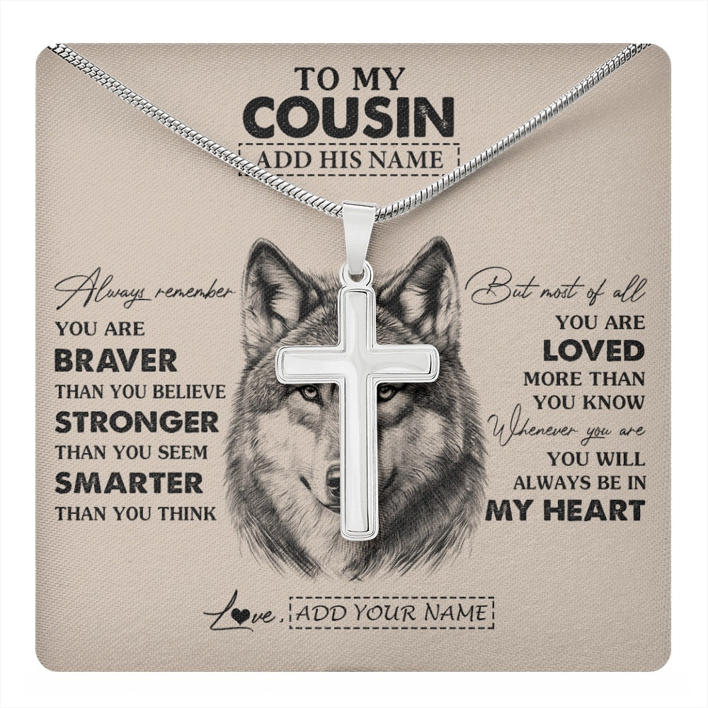 Stainless Cross Necklace Stainless Steel | 1 | Personalized To My Cousin Necklace From Family Wolf Braver Stronger Smarter Cousin Birthday Graduation Christmas Customized Gift Box Message Cardghg | teecentury.myshopify